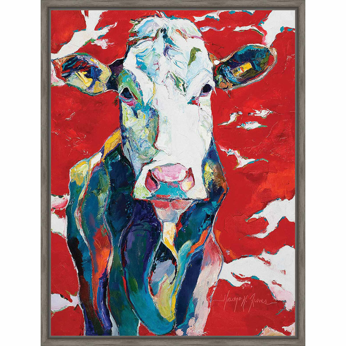 Rainbow Cow Framed Canvas
