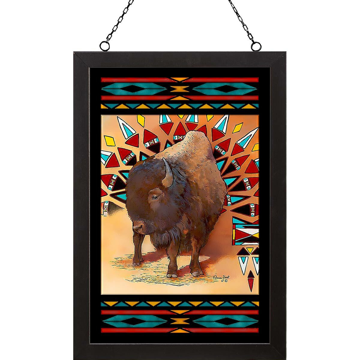 Native Bison Stained Glass Art