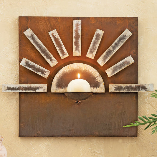 Mesa Sunrise Metal Wall Candle Holder With Candle