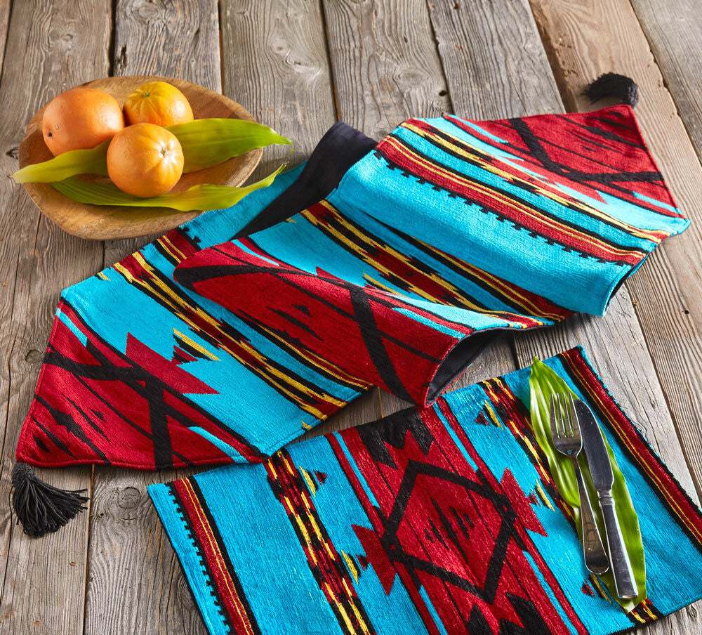 Turquoise Flame Chenille Table Runner