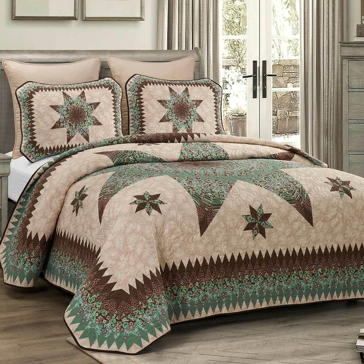 Aqua Star Quilt Bed Set - Twin