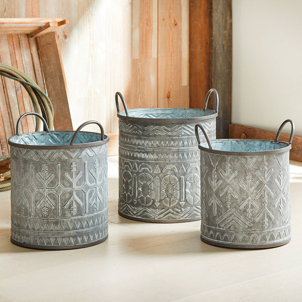 Abilene Galvanized Buckets - Set of 3 - OVERSTOCK