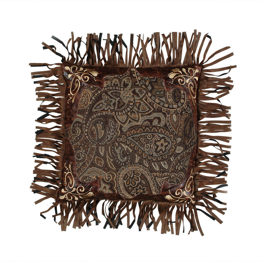 Western Paisley Beaumont Embroidered Fringed Pillow