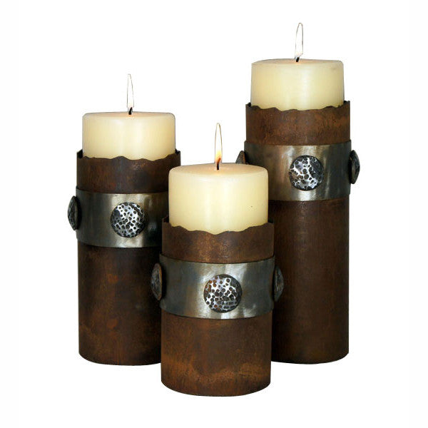 Polished Band Nail Head Candle Holder Set with Vanilla Candles