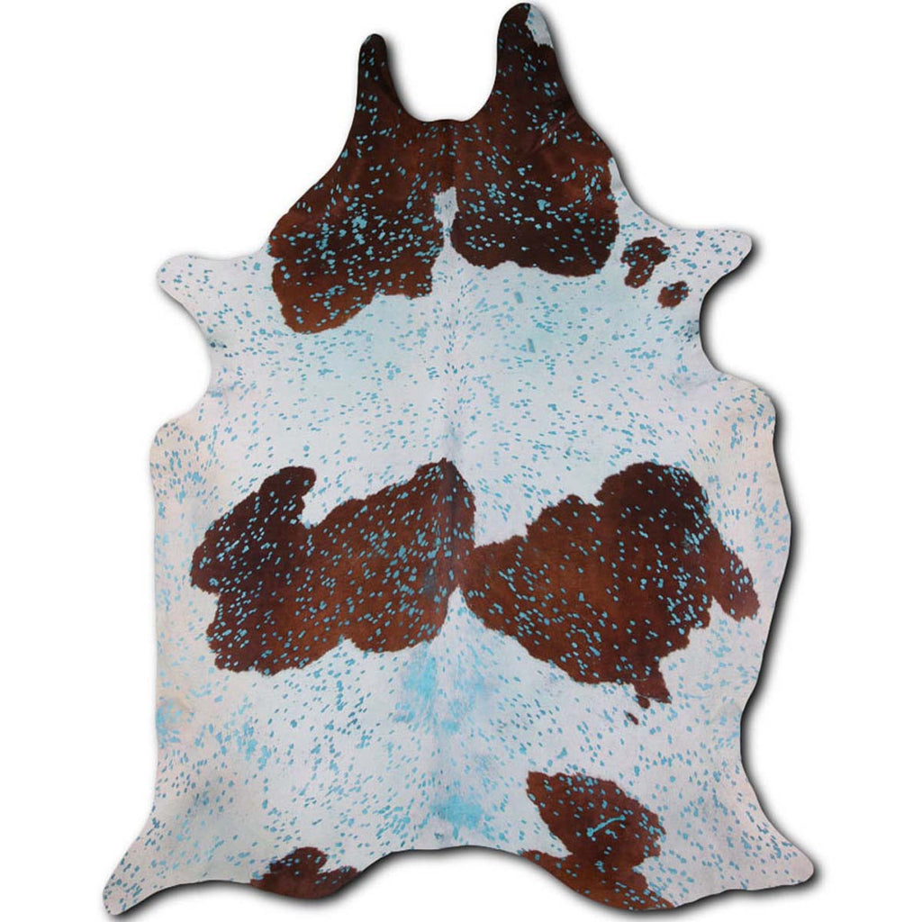 Blue Specked Brown & White Cowhide Rug - Medium