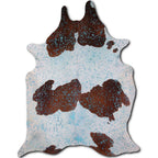 Blue Specked Brown & White Cowhide Rug - Medium