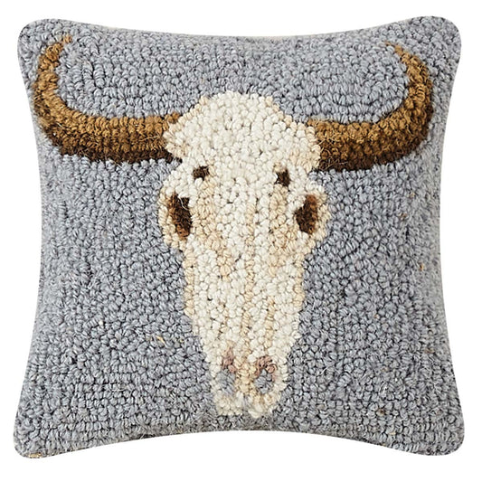 Serenity Cow Skull Hooked Pillow