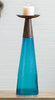 Reversible Candle Holder / Vase with Crackled Turquoise Glass and Candle - Large
