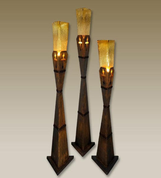 Crackled Amber Glass Cross Candle Holders - Set of 3