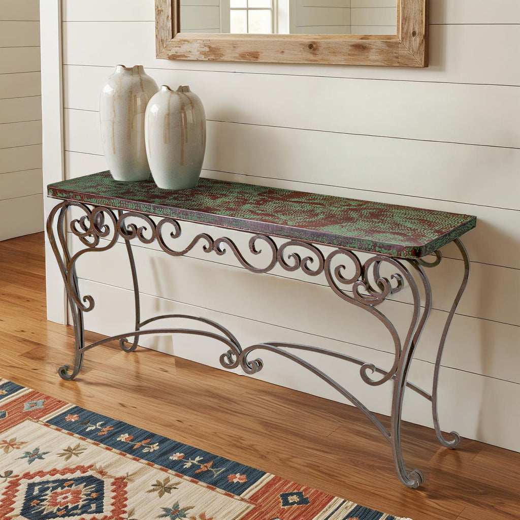 Long Ornate Rustic Copper Table