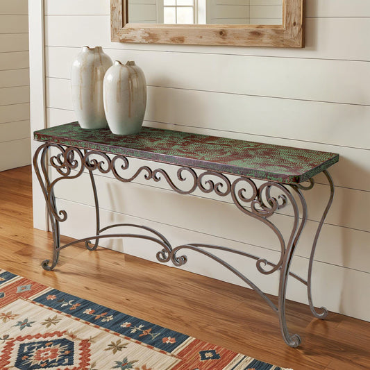Long Ornate Rustic Copper Table