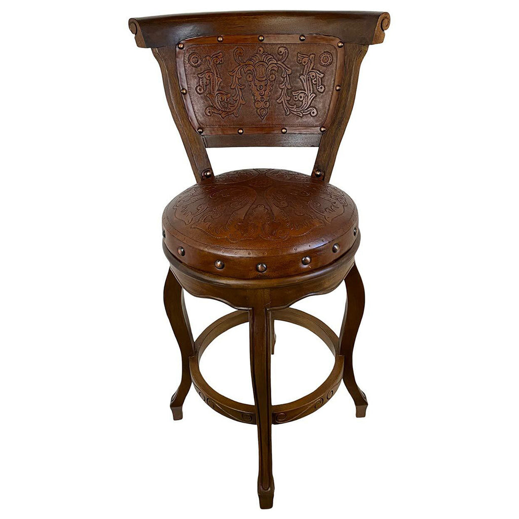 Spanish Heritage Swivel Barstool with Back - Rustic