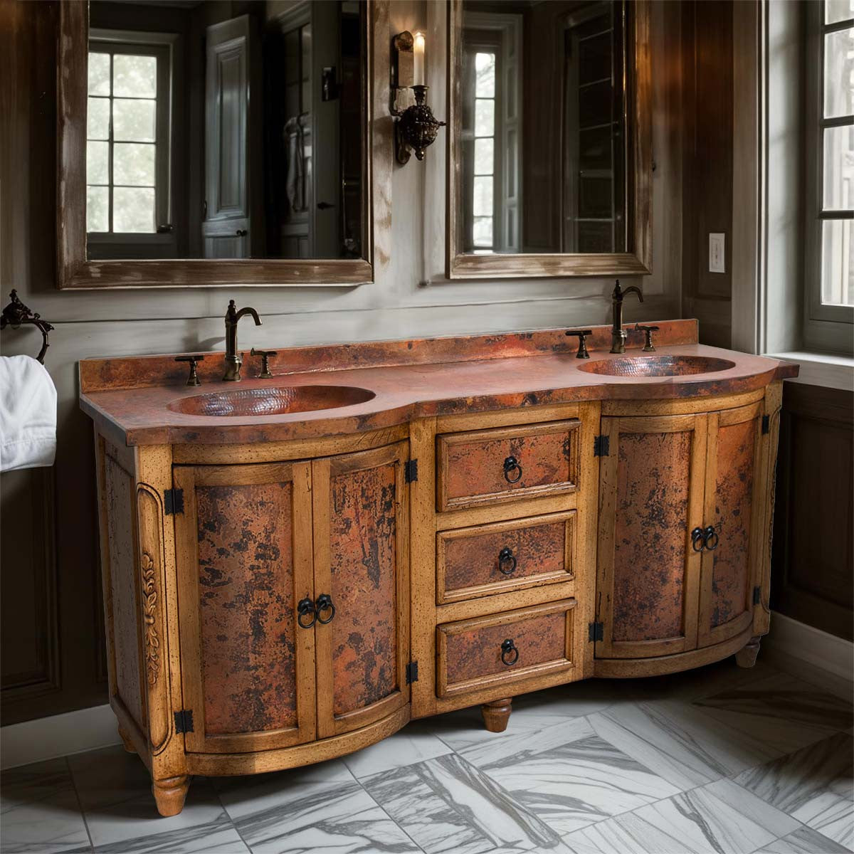 Ranch House Copper Top Double Vanity