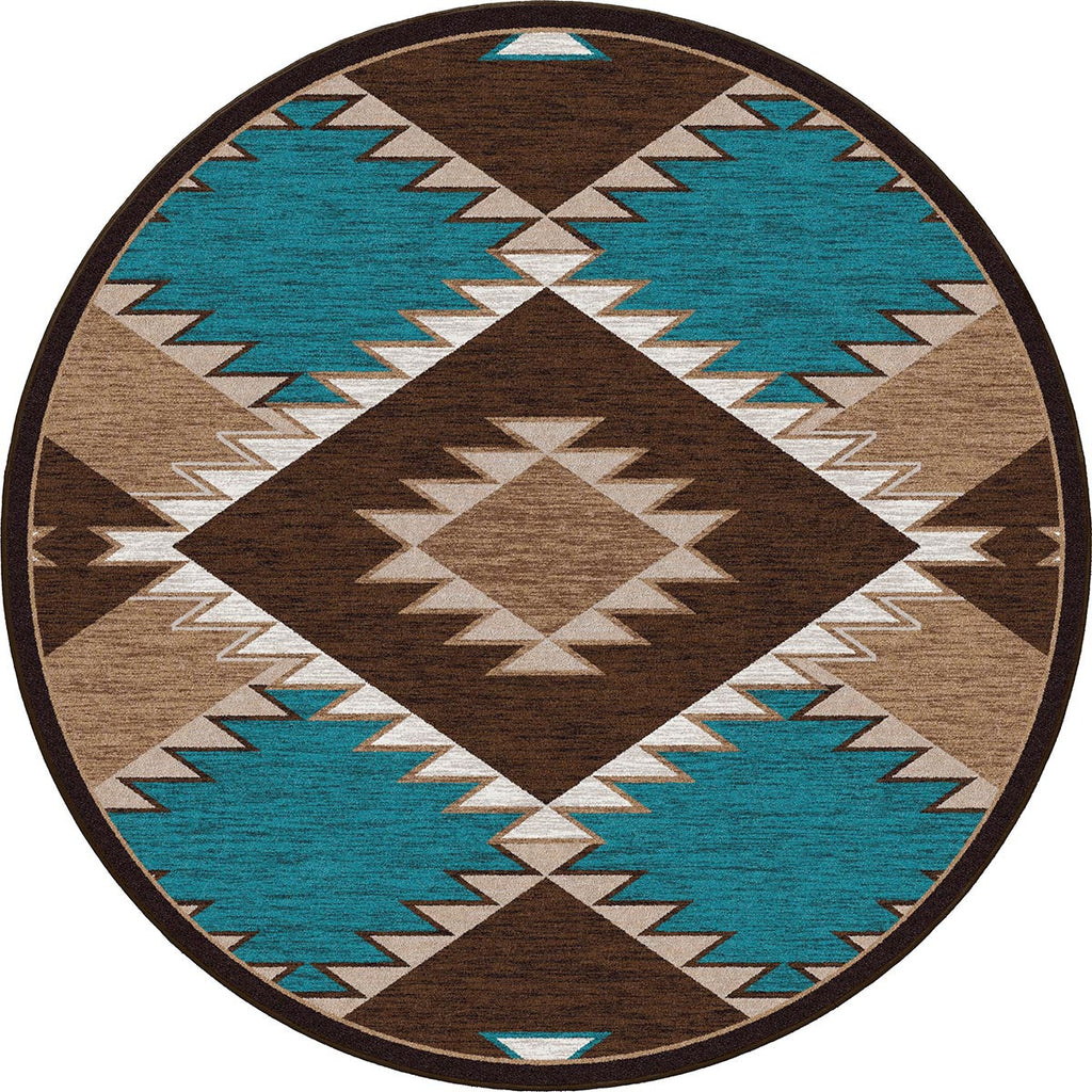 Southwestern Diamond Teal & Brown Rug - 8 Ft. Round