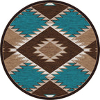 Southwestern Diamond Teal & Brown Rug - 8 Ft. Round
