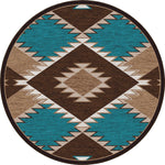 Southwestern Diamond Teal & Brown Rug - 8 Ft. Round
