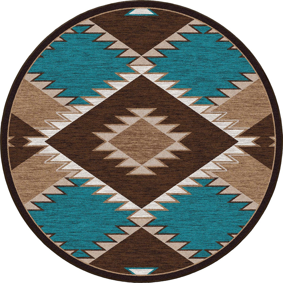 Southwestern Diamond Teal & Brown Rug - 8 Ft. Round