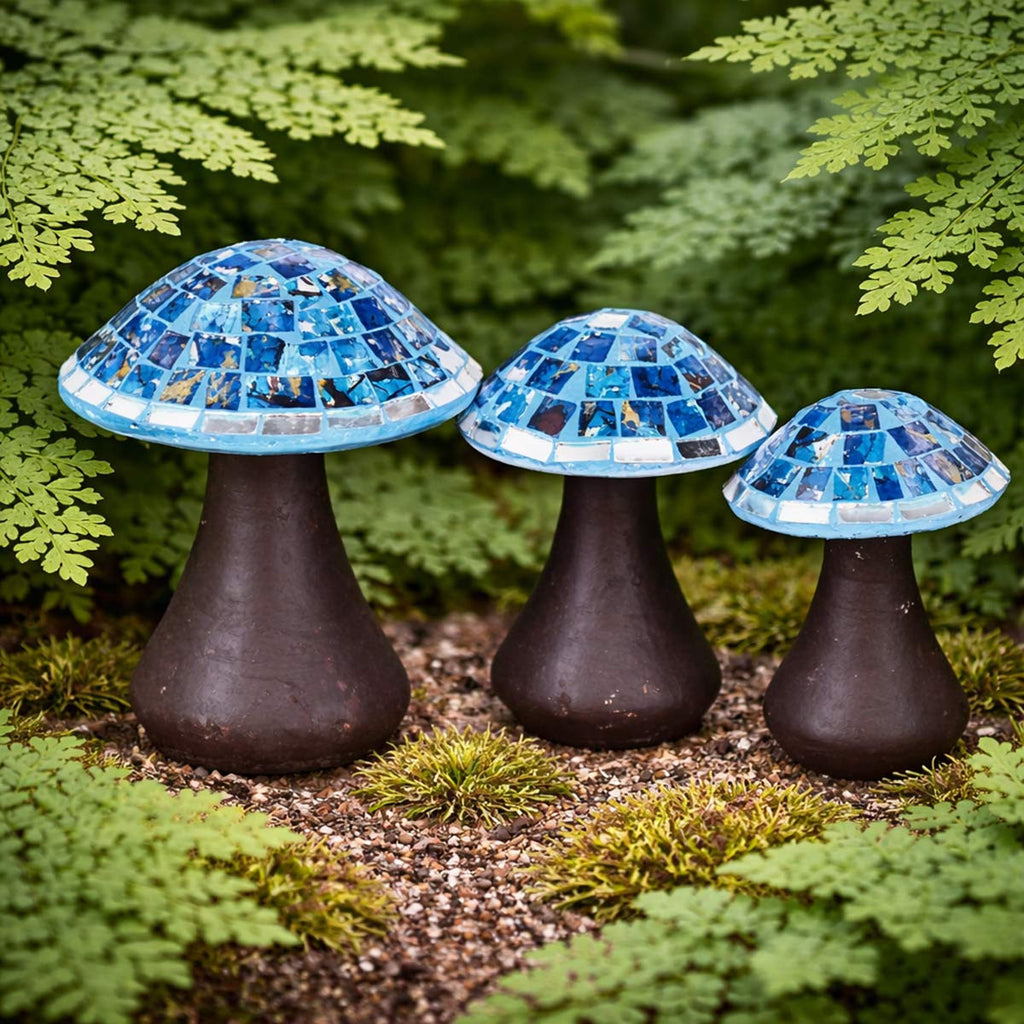 Mosaic Glass & Clay Mushrooms - Set of 3
