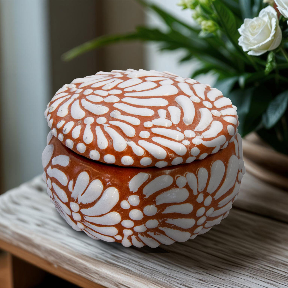 Mojave Talavera Trinket Box - Red & White