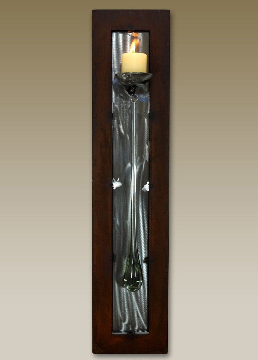 Two-Toned Candle Holder with Glass Teardrop and Candle