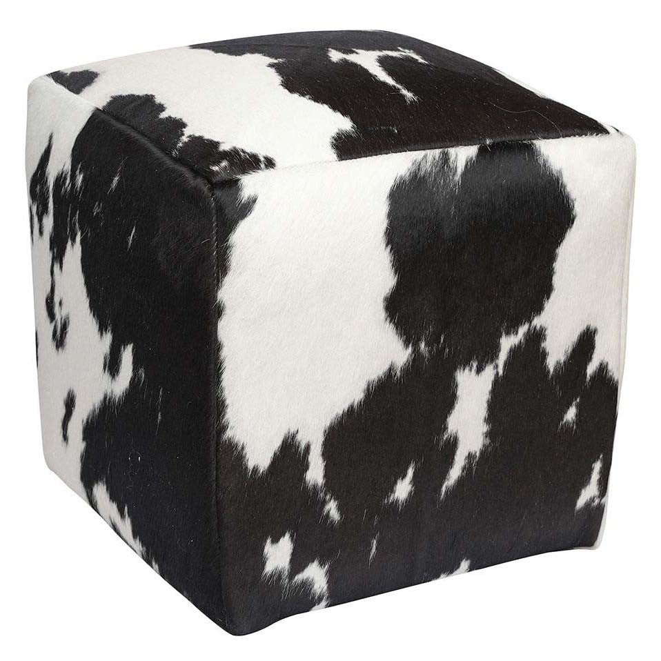 Black Cowhide Square Pouf