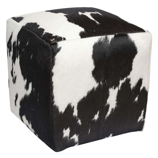 Black Cowhide Square Pouf
