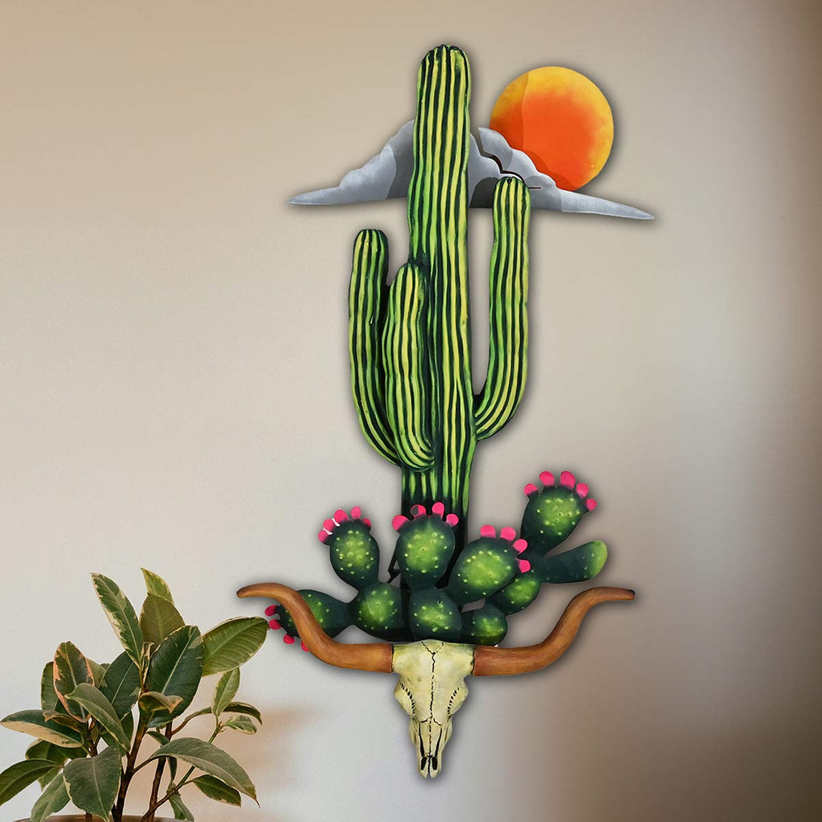 Cactus Skull Sunset I Metal Wall Art