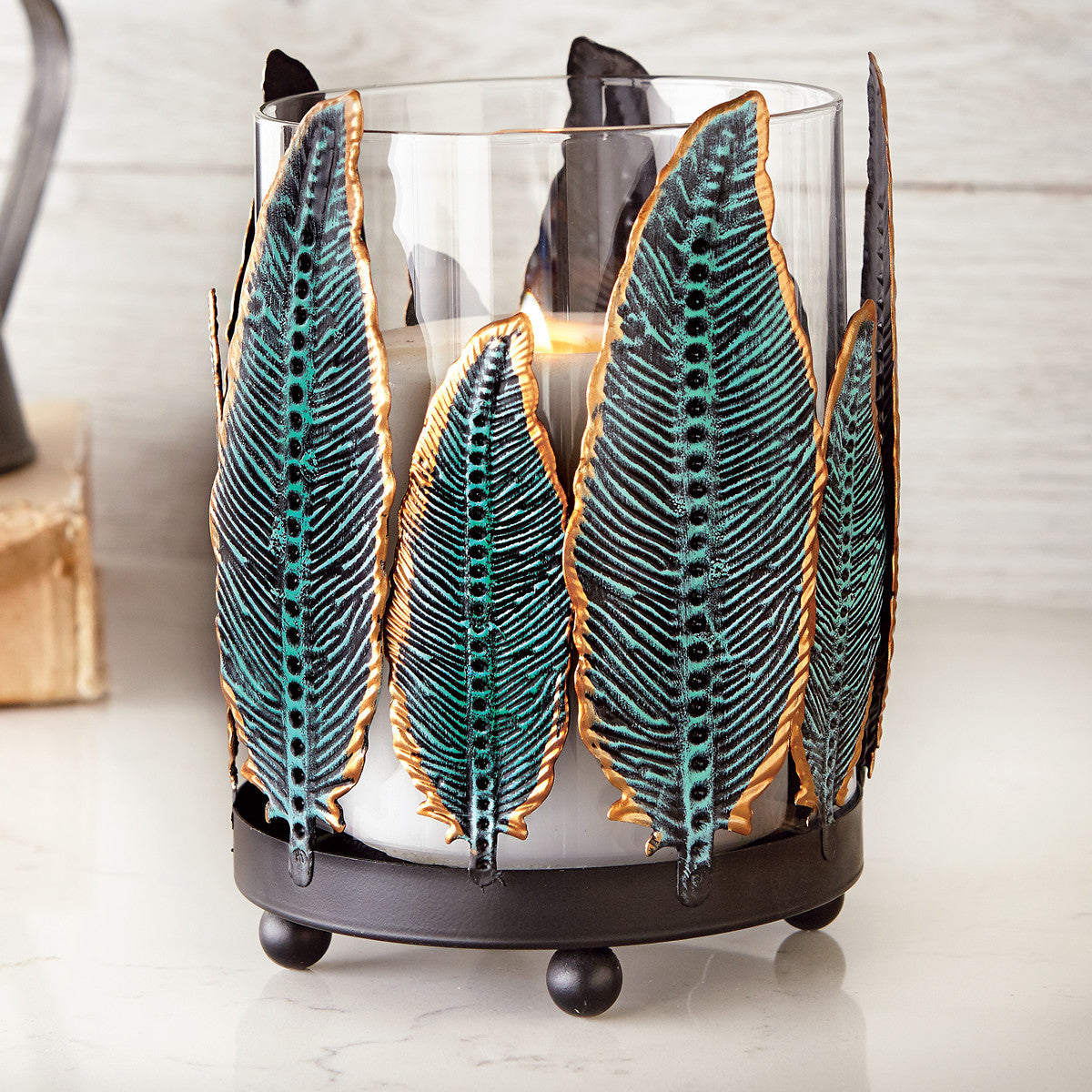 Turquoise Feather Candle Holder