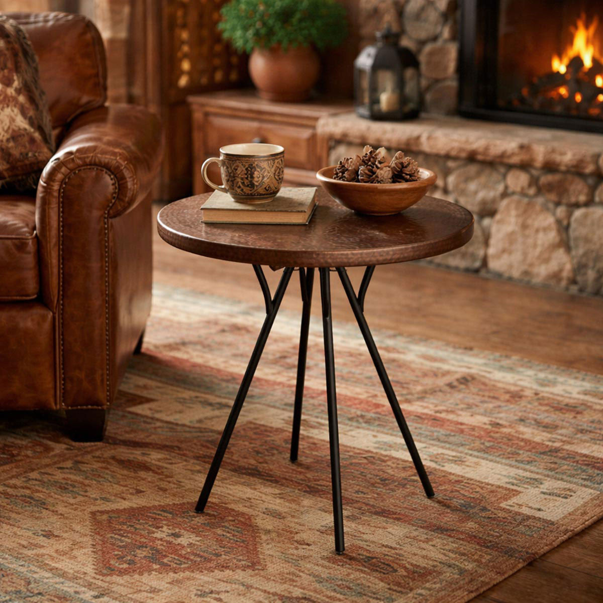 Copper & Iron Occasional Table - Dark Brown