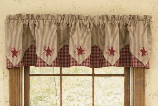 Red Embroidered Stars Pointed Valance