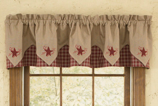 Red Embroidered Stars Pointed Valance