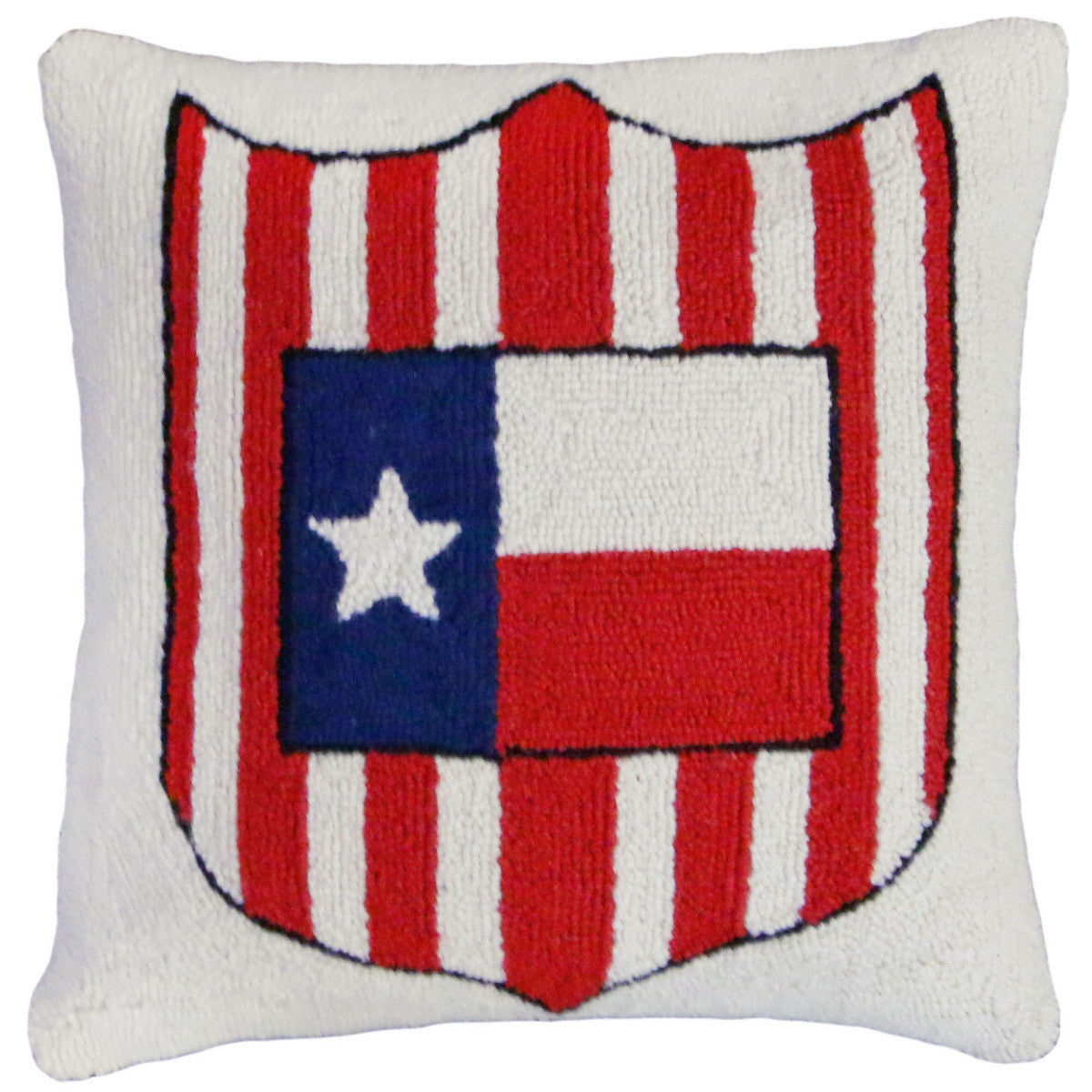 Texas Flag and Shield Hooked Wool Pillow