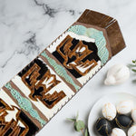 Fringed Bird & Teal Faux Gator Table Runner - 96 Inch