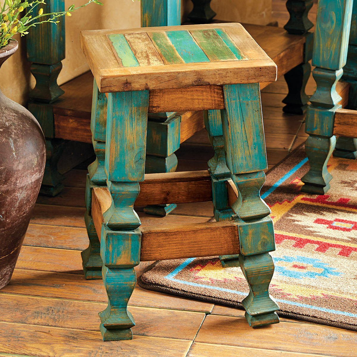 Old Wood Turquoise Barstool - 24 Inch