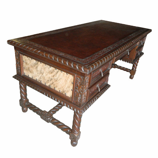Small Solomon Desk with Brindle Hair on Hide