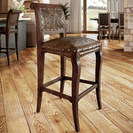 Imperial Barstool with Antique Brown Tooled Leather - Set of 2