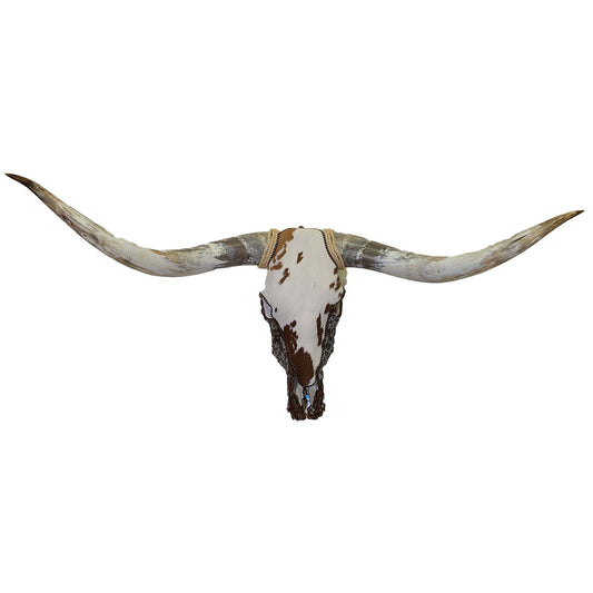 Authentic Longhorn Skull with Cowhide & Copper Glass