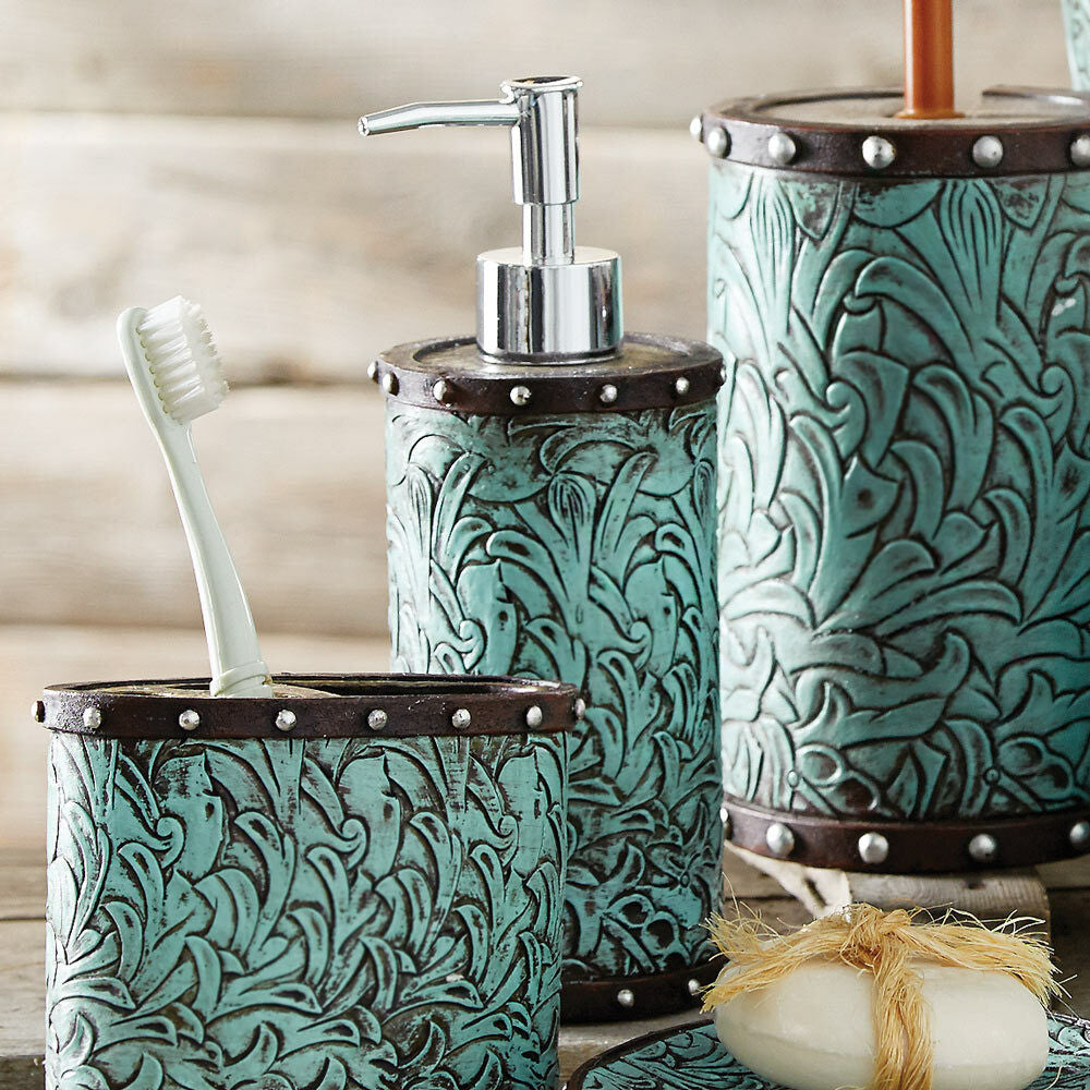 Tooled Turquoise Flowers Lotion Dispenser - OUT OF STOCK UNTIL 10/15/2026