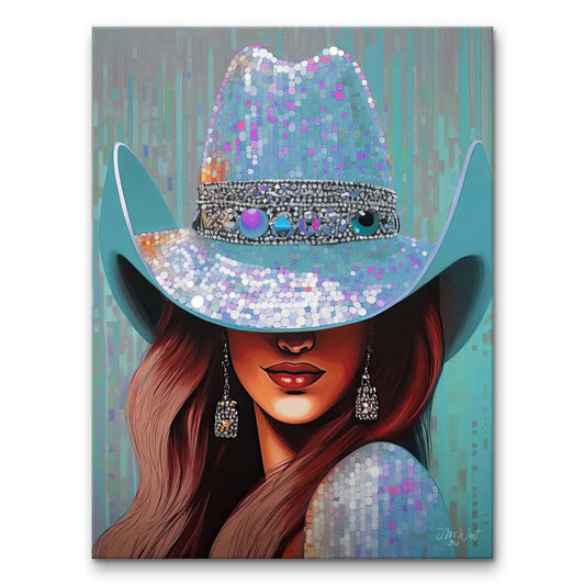 Blue Rhinestone Cowgirl Wall Art