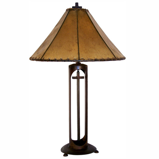 Cross Arch Lamp with 20-Inch Light Brown Rawhide Shade