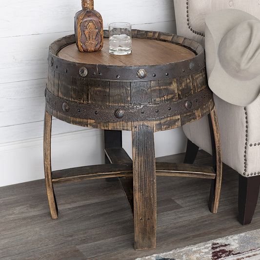 Reclaimed Tequila Barrel Round End Table