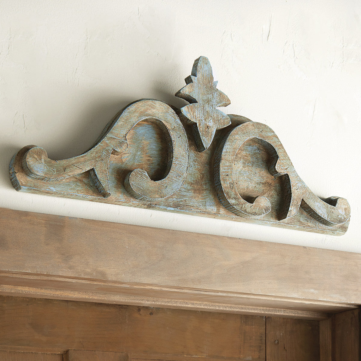 Weathered Scrolls Wood Topper - Turquoise