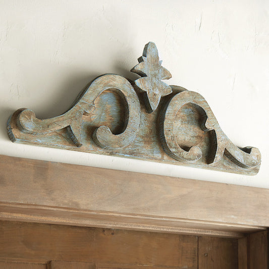 Weathered Scrolls Wood Topper - Turquoise