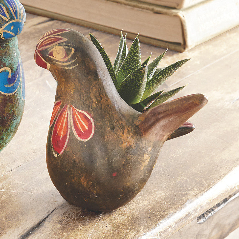 Painted Desert Clay Bird Planter - Dark Brown