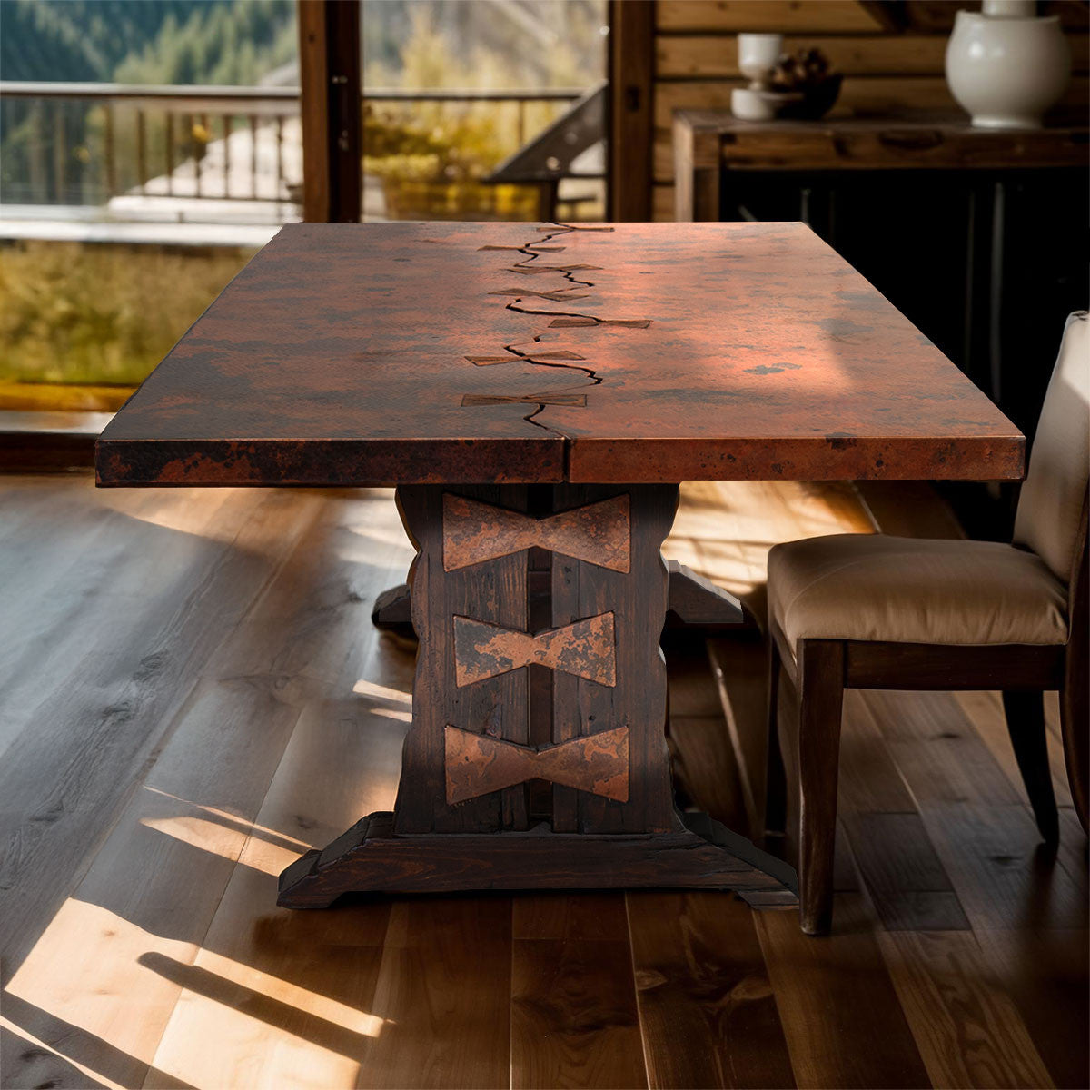 Cleaved Copper Top Dining Table