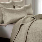 Beige Satin Quilt Bed Set - Twin