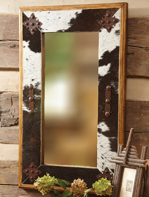Cowhide Mirror with Metal Medallions