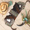 Turquoise Tooled Leather & Cowhide Table Runner - 12 x 54