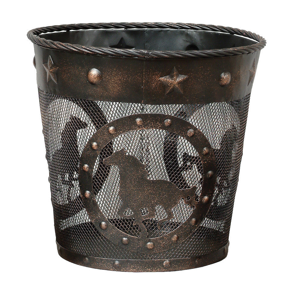 Western Horse Metal Waste Basket