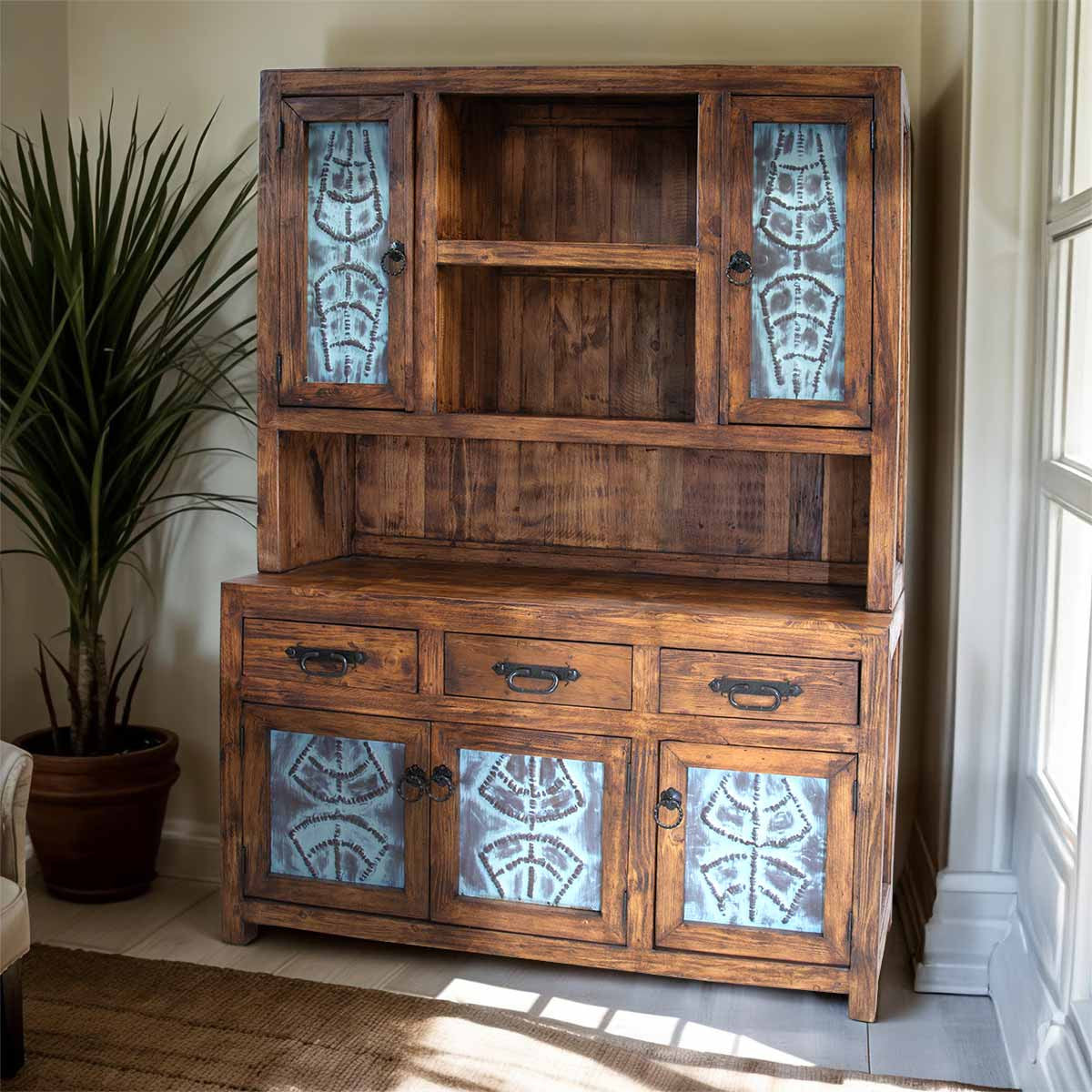 Guymon Reclaimed Wood Hutch with Metal Panels - Turquoise